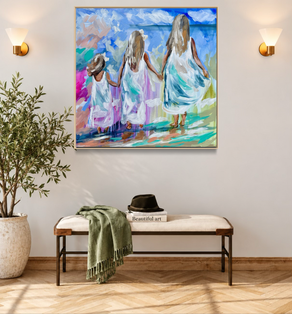 Together by the tide -original on gallery canvas -76 x76 Cm
