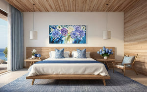 Indigo Summer Hydrangeas -Original on gallery canvas 75x150 cm