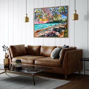 Breezy boardwalk  Noosa- original on belgian linen - 75 x100 Cm