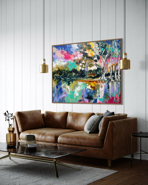 Glowing Misty River Gums -Original on Belgian linen 90x120 cm