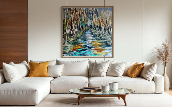 River light between gums -original on Belgian linen   - 90x90 Cm