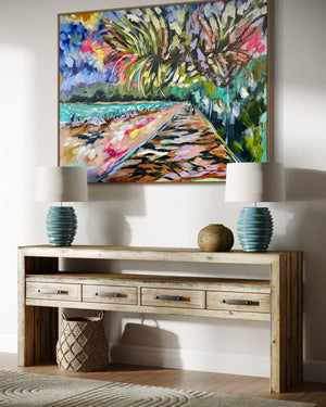 Afternoon walks  - Noosa Main Beach  -Original on Belgian linen  90x120  Cm