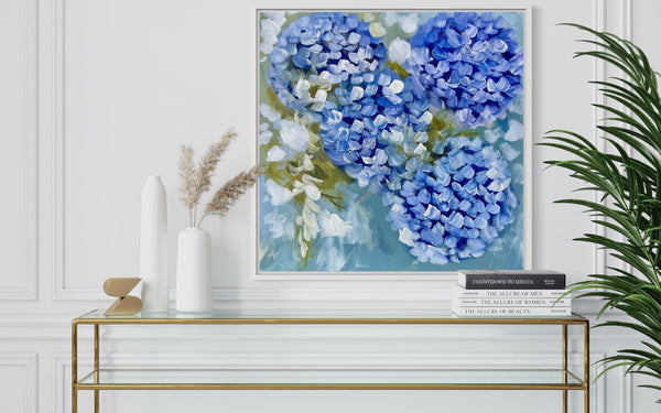 Mums Hydrangeas  - 60x60 cm - original on Belgian linen