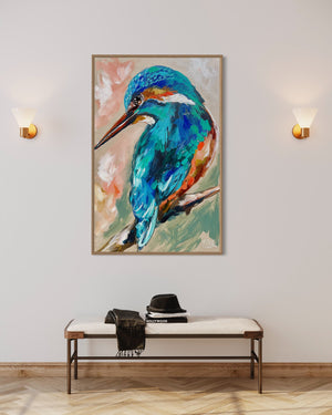 Azure kingfisher - 60x90cm - original on Belgian linen