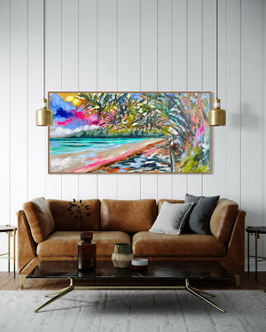 Vibrant Summer days - noosa main beach - original on Belgian linen 75 x150 cm