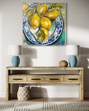 Antique lemon plate   - Original on Belgian linen 90x90cm