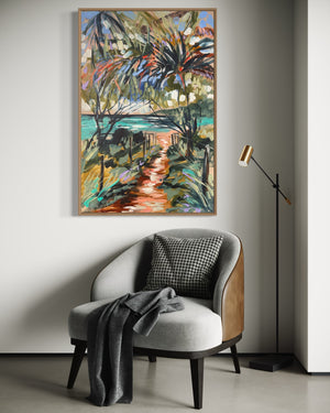 Our secret beach- original on Belgian linen 60x90 cm