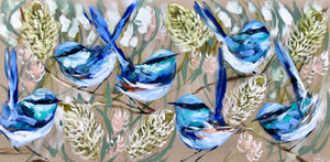 Blue wrens and flowering banksia -art print