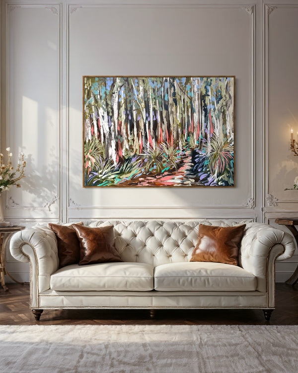 Shady gum and grass trees - Original on Belgian linen 90x120  Cm