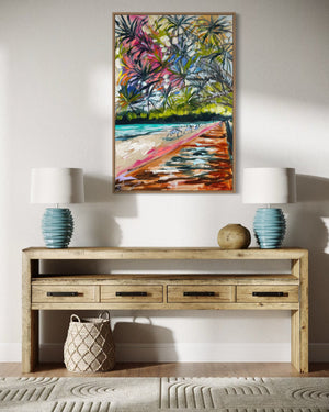 Vibrant summer- noosa boardwalk   - 60x90 cm - original on Belgian linen