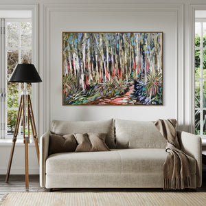 Shady gum and grass trees - Original on Belgian linen 90x120  Cm