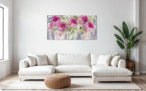 60x120 cm - blush charms peony - original on gallery canvas
