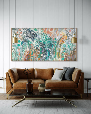 Starry night and silver ferns - original on gallery Canvas 90x180cm