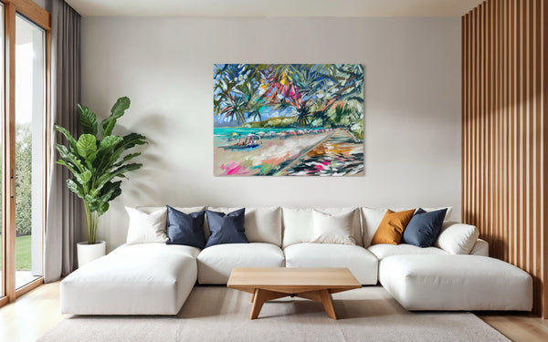 Summer Holidays - Noosa main beach-Original on Belgian linen  90x120 cm