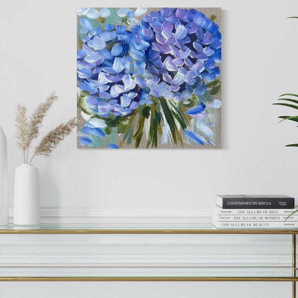 Blue hydrangea 2-original on Belgian linen - 30x30 cm