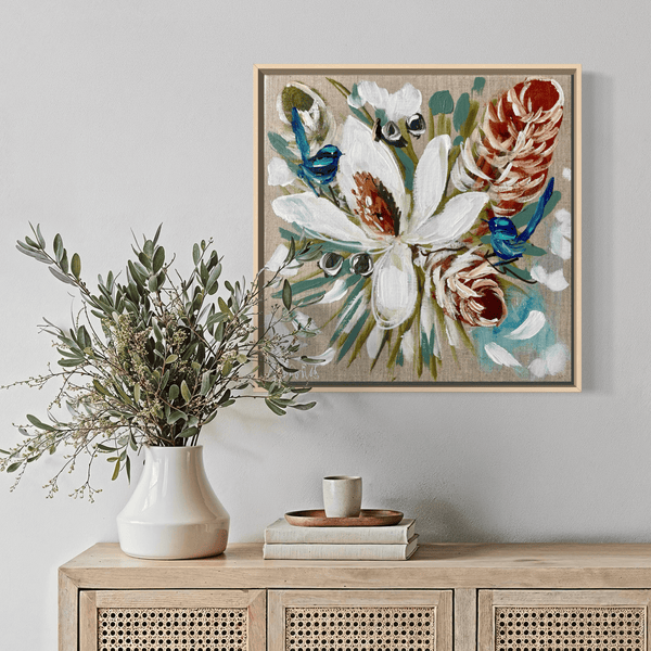 Bush blooms 3-original on Belgian linen 30x30 cm