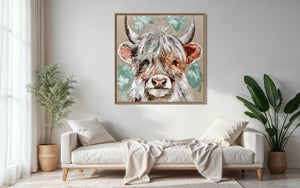 Hershey - highlander  -original on Belgian linen   - 90x90 Cm