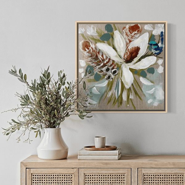 Bush blooms 4 -original on Belgian linen 30x30 cm