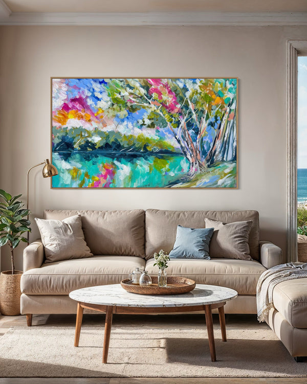 Blush Sunset River gum -original on gallery canvas 90x150  cm