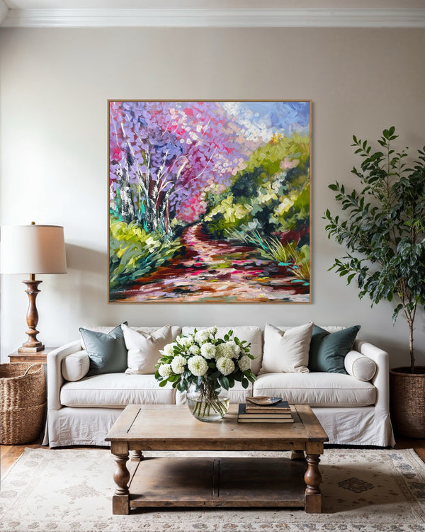 Spring  Flourish - Jacaranda- Original on Belgian linen - 120x120 Cm
