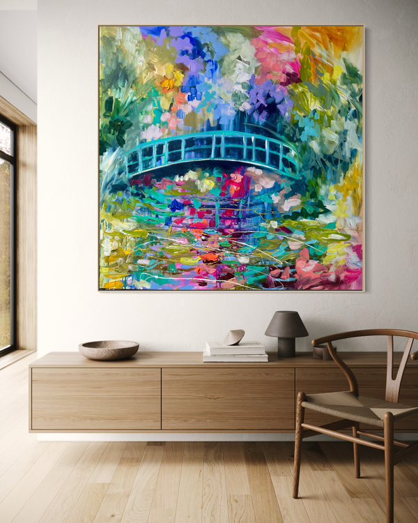 The painted Pond -Monets garden  -Original on Belgian linen 120x120 cm