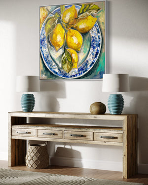 Antique lemon plate   - Original on Belgian linen 90x90cm