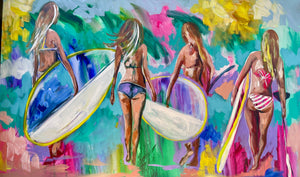 Surf girls at sunrise  -art print