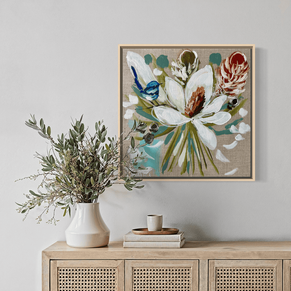 Bush blooms1 -original on Belgian linen 30x30 cm