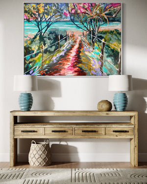 Morning Glow Beach walks -Original on Belgian linen  90x120  Cm