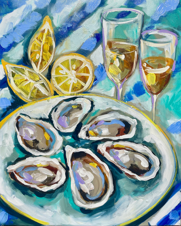 Beach house oysters and prosecco - art print