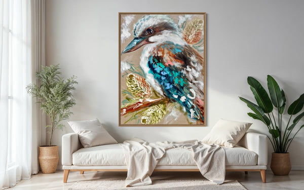 Aussie Bush Kookaburra -Original on belgian linen  90x120  Cm