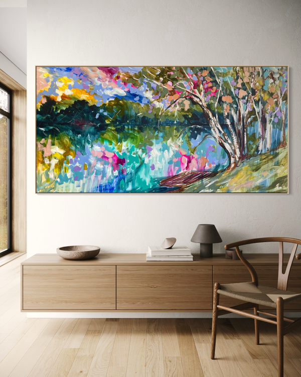 River gum reflections - original on gallery Canvas 90x180 cm