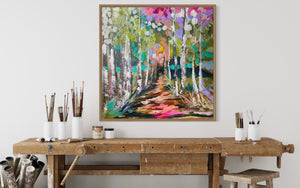 Delicate forest  - 60x60 cm - original on Belgian linen