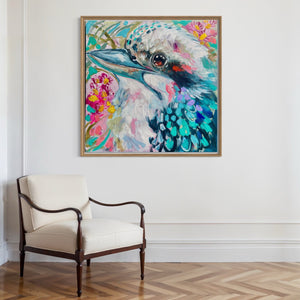 Kookaburra call - original on Belgian linen   - 90x90 Cm