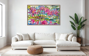 Magenta waterlily - original on gallery canvas 90x150  cm