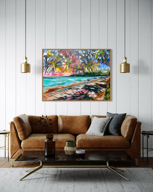 Breezy boardwalk  Noosa- original on belgian linen - 75 x100 Cm