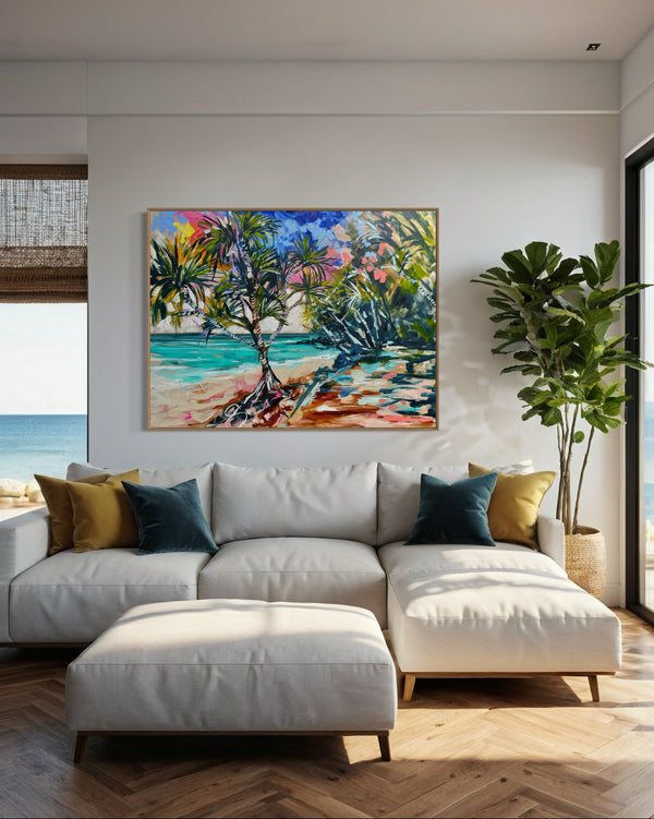 Summer Memories - Noosa Beach-Original on Belgian linen  90x120  Cm