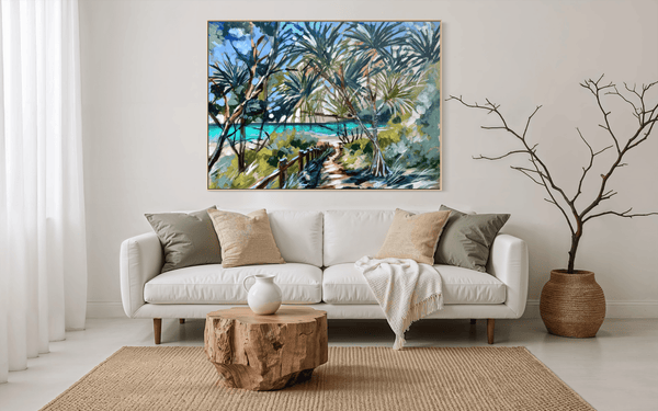 Shady beach trail- Original on Belgian linen 90x120 cm