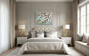 Elegant magnolia and banksia -Original on Belgian linen 75 x100 Cm