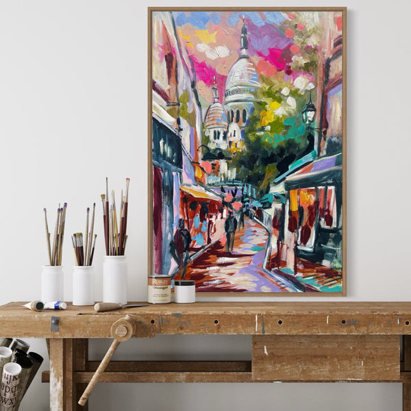 Pretty streets of paris- 60x90 cm - original on Belgian linen