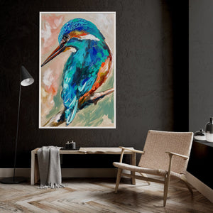 Azure kingfisher - 60x90cm - original on Belgian linen