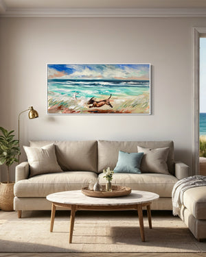 Chasing seagulls - 60x120 cm original on gallery canvas