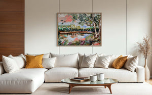 Black cockatoos at the billabong-original on belgian linen - 75x100 Cm