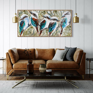 Daily visiting kookaburras - Original on Belgian linen