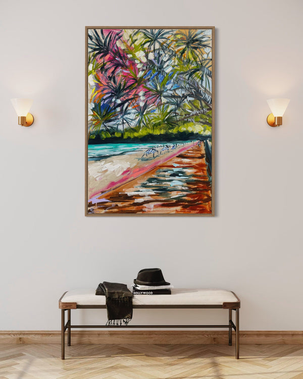 Vibrant summer- noosa boardwalk   - 60x90 cm - original on Belgian linen