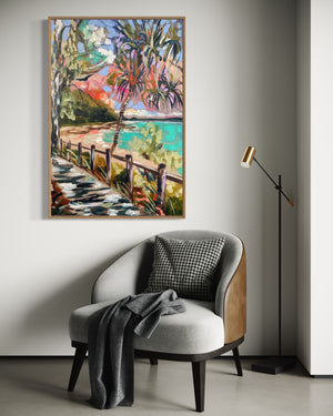 Tranquil tides - tea tree bay - noosa - original on Belgian linen 60x90 cm