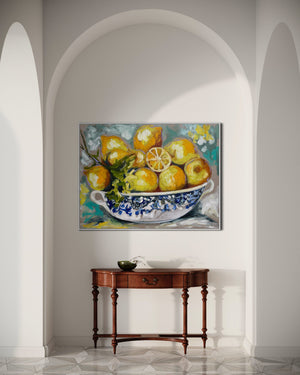Country harvest lemons   -Original on Belgian linen 75x100  Cm