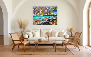 Breezy boardwalk  Noosa- original on belgian linen - 75 x100 Cm