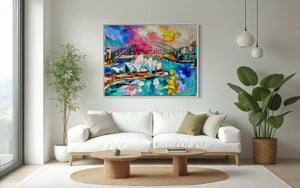 Colours of Sydney  -Original on Belgian linen  90x120  Cm