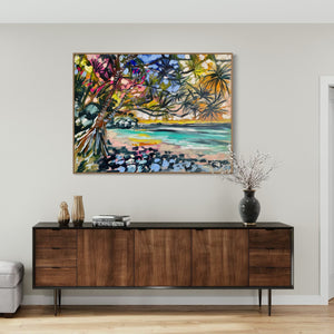 Glowing sunset - little cove - noosa - original on Belgian linen 75x100  cm